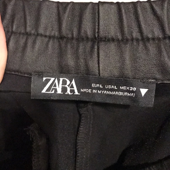 💃ZARA Vegan LEATHER PANTS HIGH-WAISTED PANTS ADJUSTABLE DRAWSTRING black 💃 - Picture 2 of 6